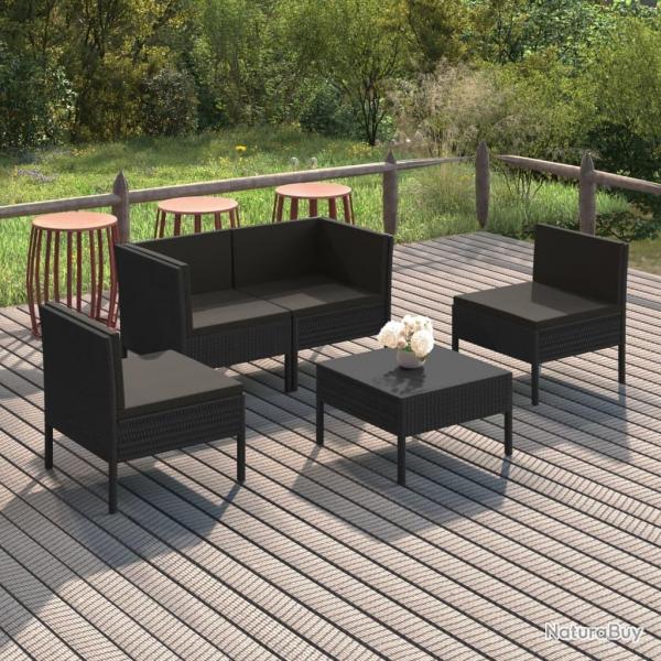Salon de jardin 5 pcs avec coussins rsine tresse noir alsavelo
