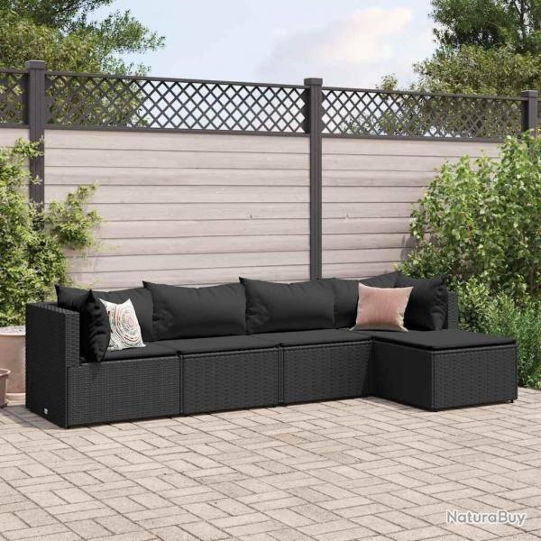Salon de jardin 5 pcs avec coussins Noir Rsine tresse alsavelo