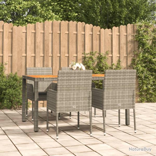 Ensemble  manger de jardin 5 pcs coussins gris rsine tresse alsavelo