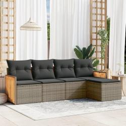 Salon de jardin 5 pcs avec coussins gris résine tressée alsavelo