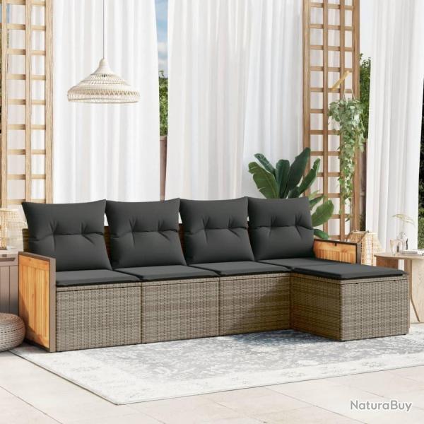 Salon de jardin 5 pcs avec coussins gris rsine tresse alsavelo