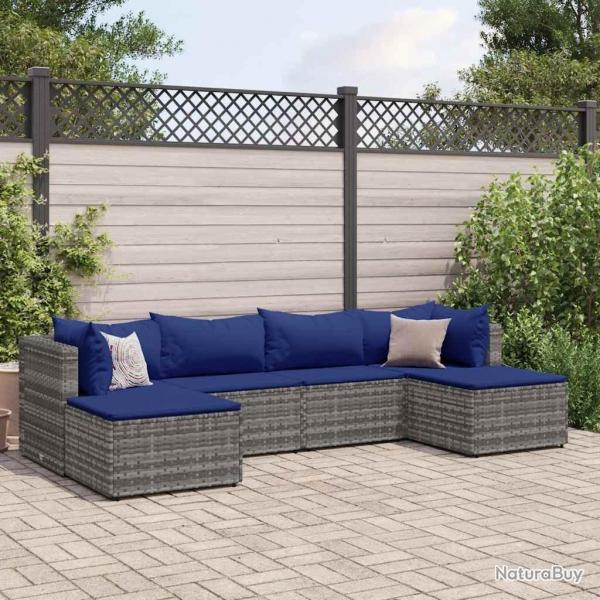 Salon de jardin 6 pcs avec coussins Gris Rsine tresse alsavelo