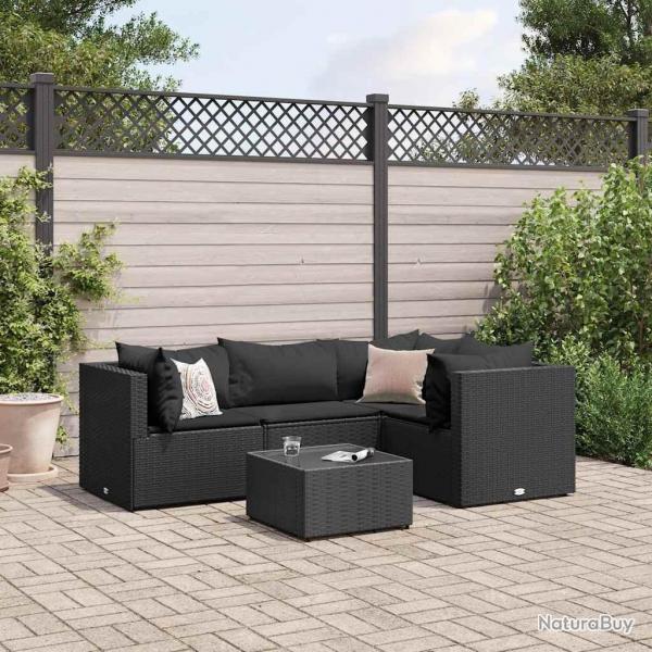 Salon de jardin 5 pcs avec coussins Noir Rsine tresse alsavelo