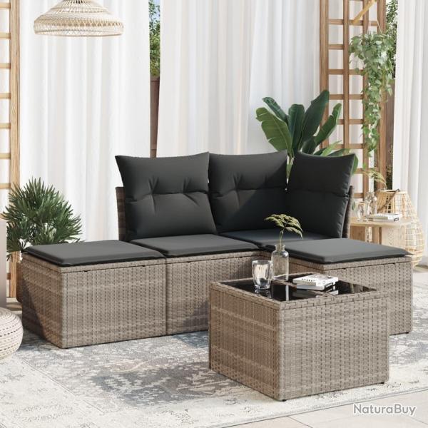 Salon de jardin 5 pcs avec coussins gris clair rsine tresse alsavelo