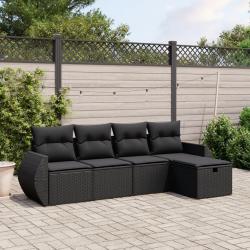 Salon de jardin 5 pcs avec coussins noir résine tressée alsavelo