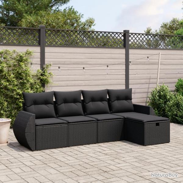 Salon de jardin 5 pcs avec coussins noir rsine tresse alsavelo