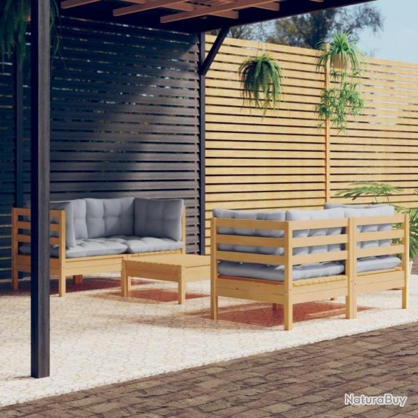 Salon de jardin 5 pcs avec coussins gris bois de pin alsavelo