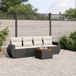 Salon de jardin 5 pcs avec coussins noir résine tressée alsavelo