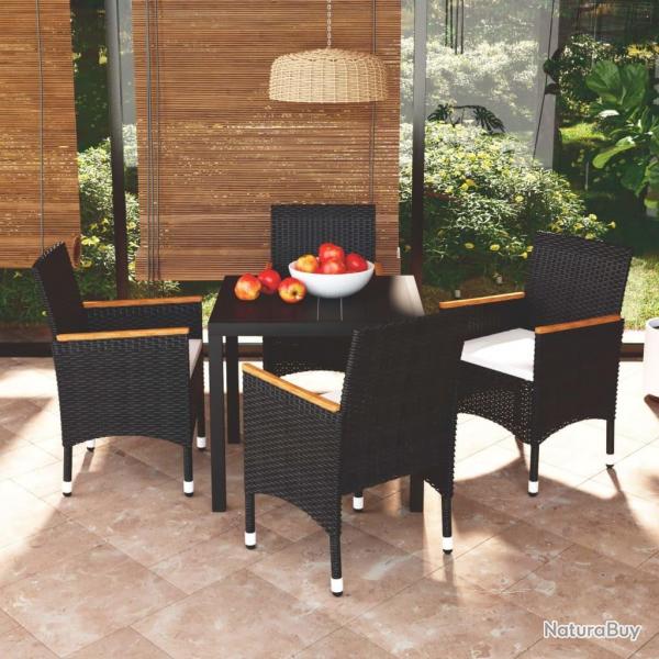 Ensemble  dner de jardin avec coussins 5 pcs poly rotin noir alsavelo