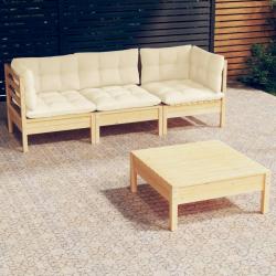 Salon de jardin 4 pcs avec coussins crème Bois de pin alsavelo