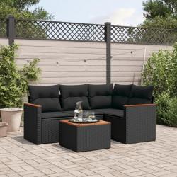 Salon de jardin 5 pcs avec coussins noir résine tressée alsavelo