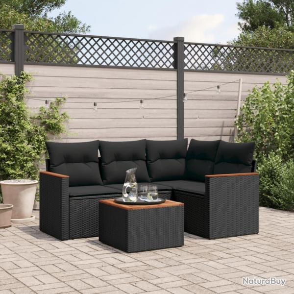 Salon de jardin 5 pcs avec coussins noir rsine tresse alsavelo