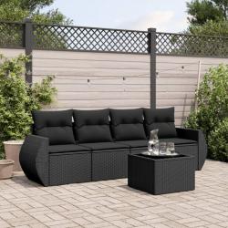 Salon de jardin 5 pcs avec coussins noir résine tressée alsavelo