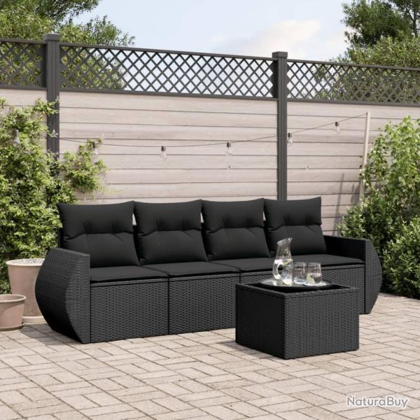 Salon de jardin 5 pcs avec coussins noir rsine tresse alsavelo