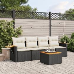 Salon de jardin 5 pcs avec coussins noir résine tressée alsavelo