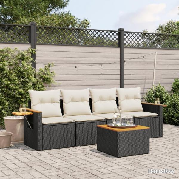 Salon de jardin 5 pcs avec coussins noir rsine tresse alsavelo