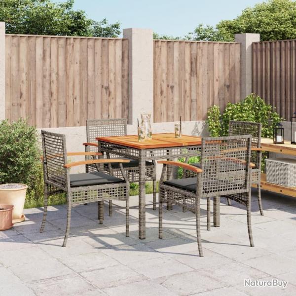 Ensemble  manger de jardin 5 pcs coussins gris rsine tresse alsavelo