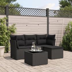 Salon de jardin 5 pcs avec coussins noir résine tressée alsavelo