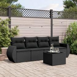 Salon de jardin 5 pcs avec coussins noir résine tressée alsavelo
