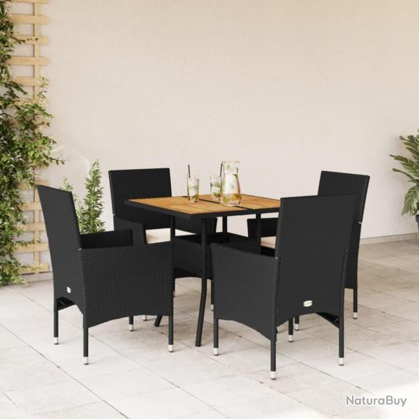 Ensemble  manger de jardin et coussins 5 pcs noir rotin acacia alsavelo