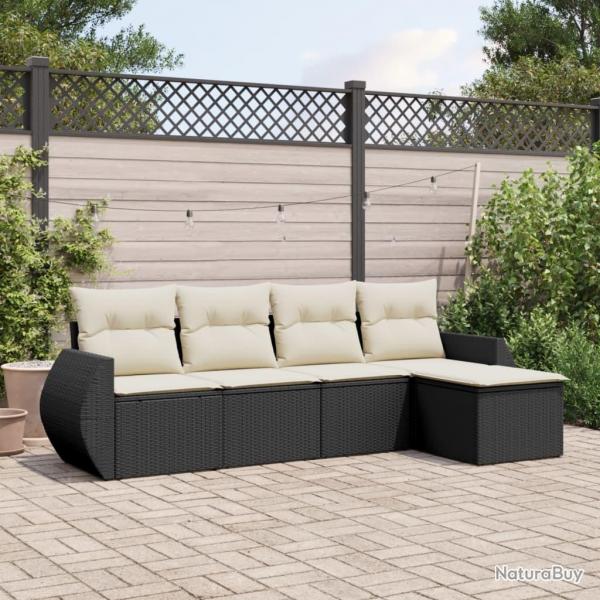 Salon de jardin 5 pcs avec coussins noir rsine tresse alsavelo