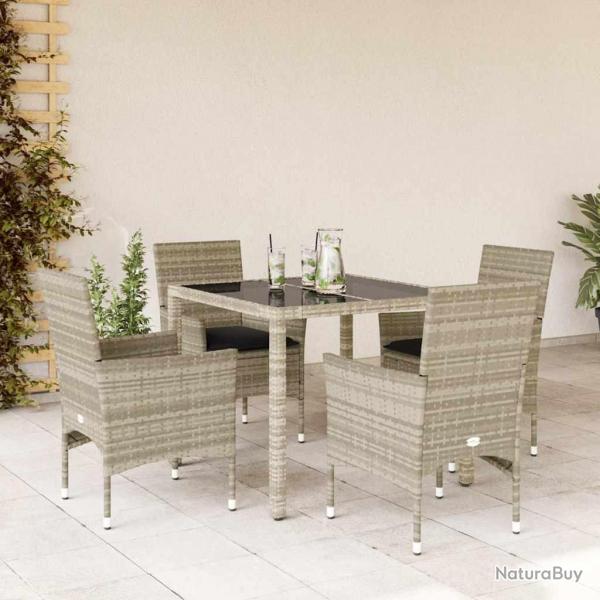 Ensemble  manger de jardin avec coussins 5 pcs rotin et verre alsavelo