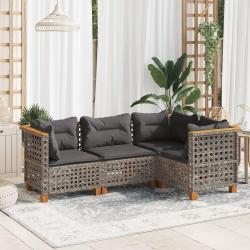 Salon de jardin 4 pcs avec coussins gris résine tressée alsavelo