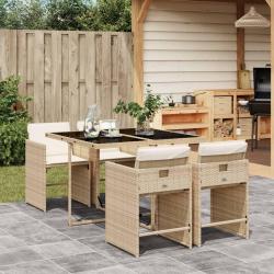 Ensemble à manger de jardin avec coussins 5pcs Beige poly rotin alsavelo