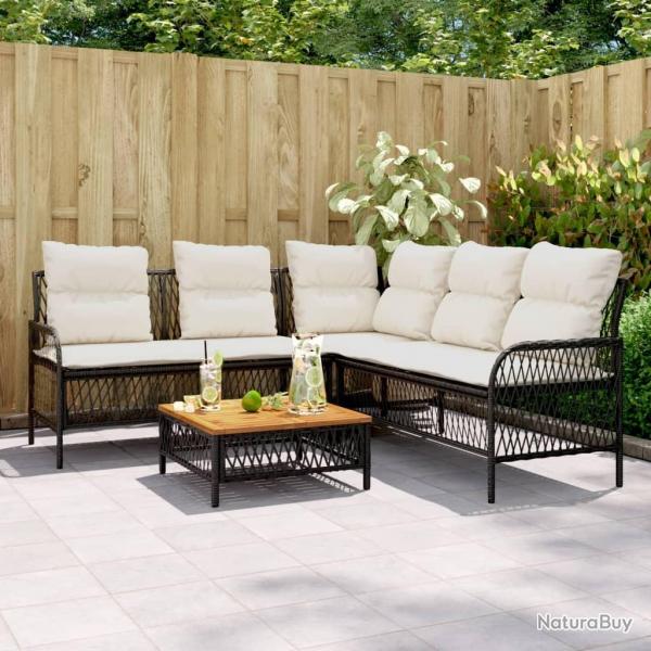Canaps de jardin 2 pcs avec coussins Noir Rsine tresse alsavelo