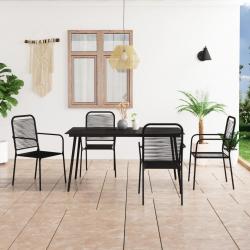 Ensemble à manger de jardin 5 pcs Corde en coton et acier Noir alsavelo