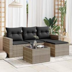 Salon de jardin 5 pcs avec coussins gris clair résine tressée alsavelo