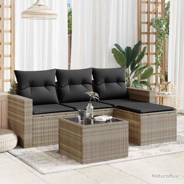 Salon de jardin 5 pcs avec coussins gris clair rsine tresse alsavelo