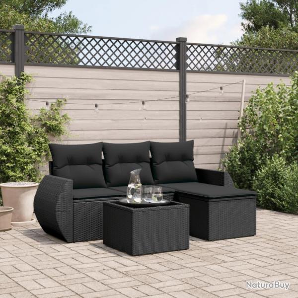 Salon de jardin 5 pcs avec coussins noir rsine tresse alsavelo
