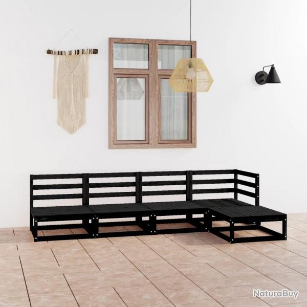 Salon de jardin 5 pcs noir bois de pin massif alsavelo