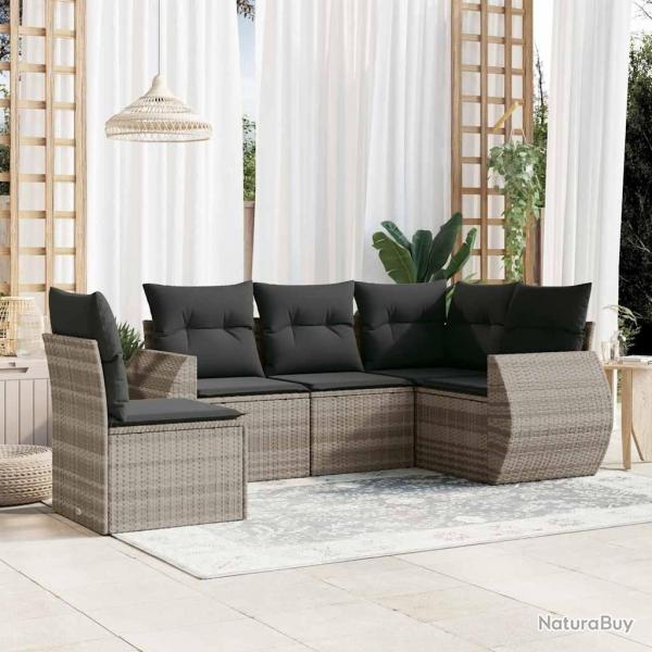 Salon de jardin 5 pcs avec coussins gris clair rsine tresse alsavelo