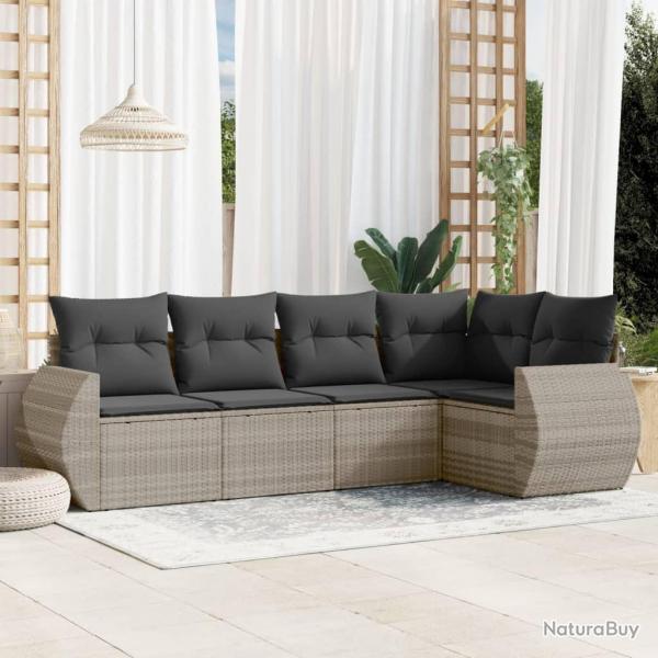 Salon de jardin 5 pcs avec coussins gris clair rsine tresse alsavelo
