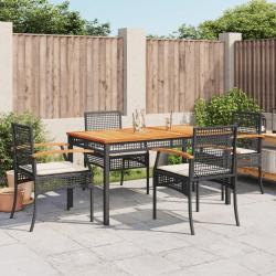 Ensemble à manger de jardin coussins 5pcs Noir Résine tressée alsavelo