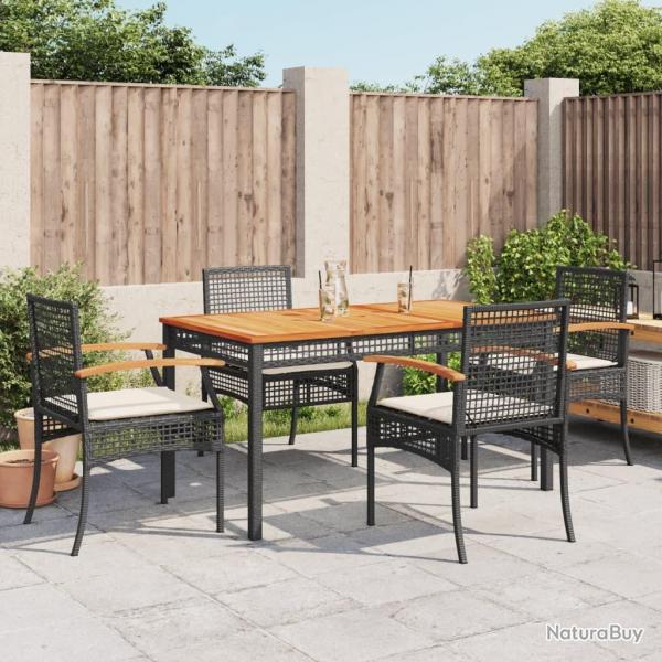Ensemble  manger de jardin coussins 5pcs Noir Rsine tresse alsavelo