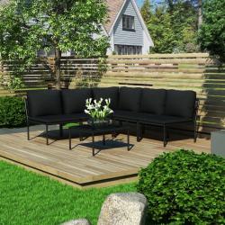 Salon de jardin 6 pcs avec coussins Noir PVC alsavelo