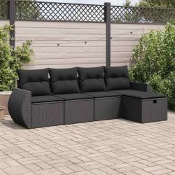 Salon de jardin 5 pcs avec coussins noir résine tressée alsavelo