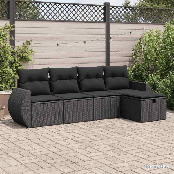 Salon de jardin 5 pcs avec coussins noir rsine tresse alsavelo