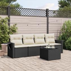 Salon de jardin 5 pcs avec coussins noir résine tressée alsavelo