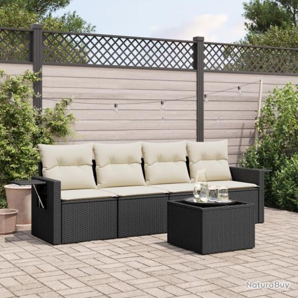 Salon de jardin 5 pcs avec coussins noir rsine tresse alsavelo
