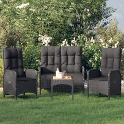 Ensemble à manger de jardin 4 pcs avec coussins noir alsavelo