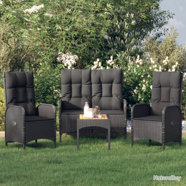 Ensemble  manger de jardin 4 pcs avec coussins noir alsavelo