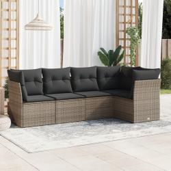 Salon de jardin 5 pcs avec coussins gris résine tressée alsavelo