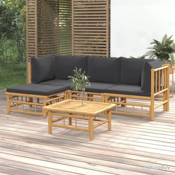 Salon de jardin 5 pcs avec coussins gris fonc bambou alsavelo