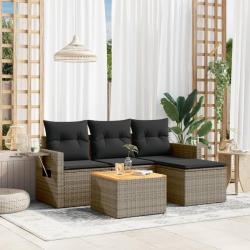 Salon de jardin 5 pcs avec coussins gris résine tressée alsavelo