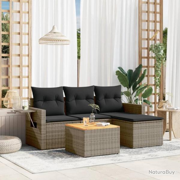 Salon de jardin 5 pcs avec coussins gris rsine tresse alsavelo