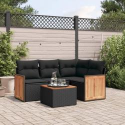 Salon de jardin 5 pcs avec coussins noir résine tressée alsavelo